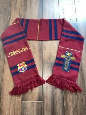 FC Barcelona Scarf Official Soccer Product 52" Navy/ Cranberry Red Fringe